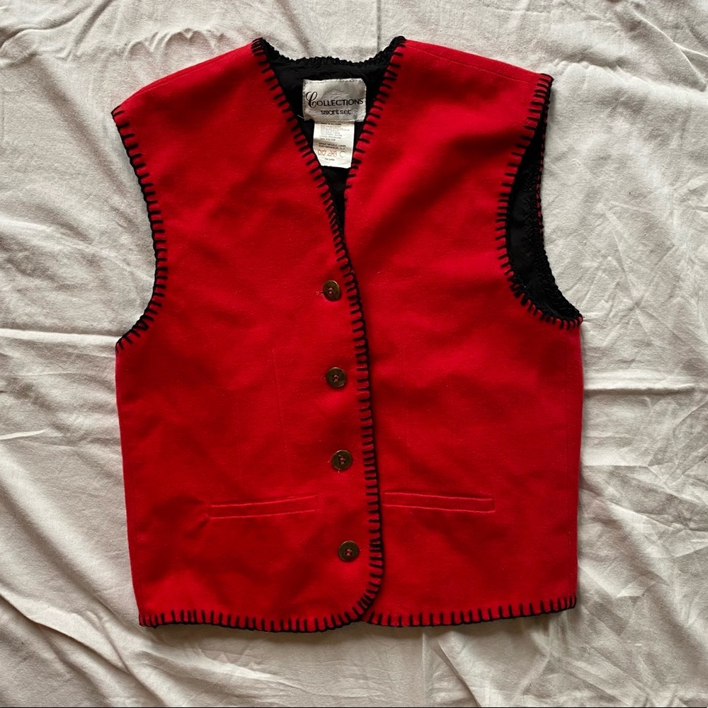 vintage red vest with contrast stitching